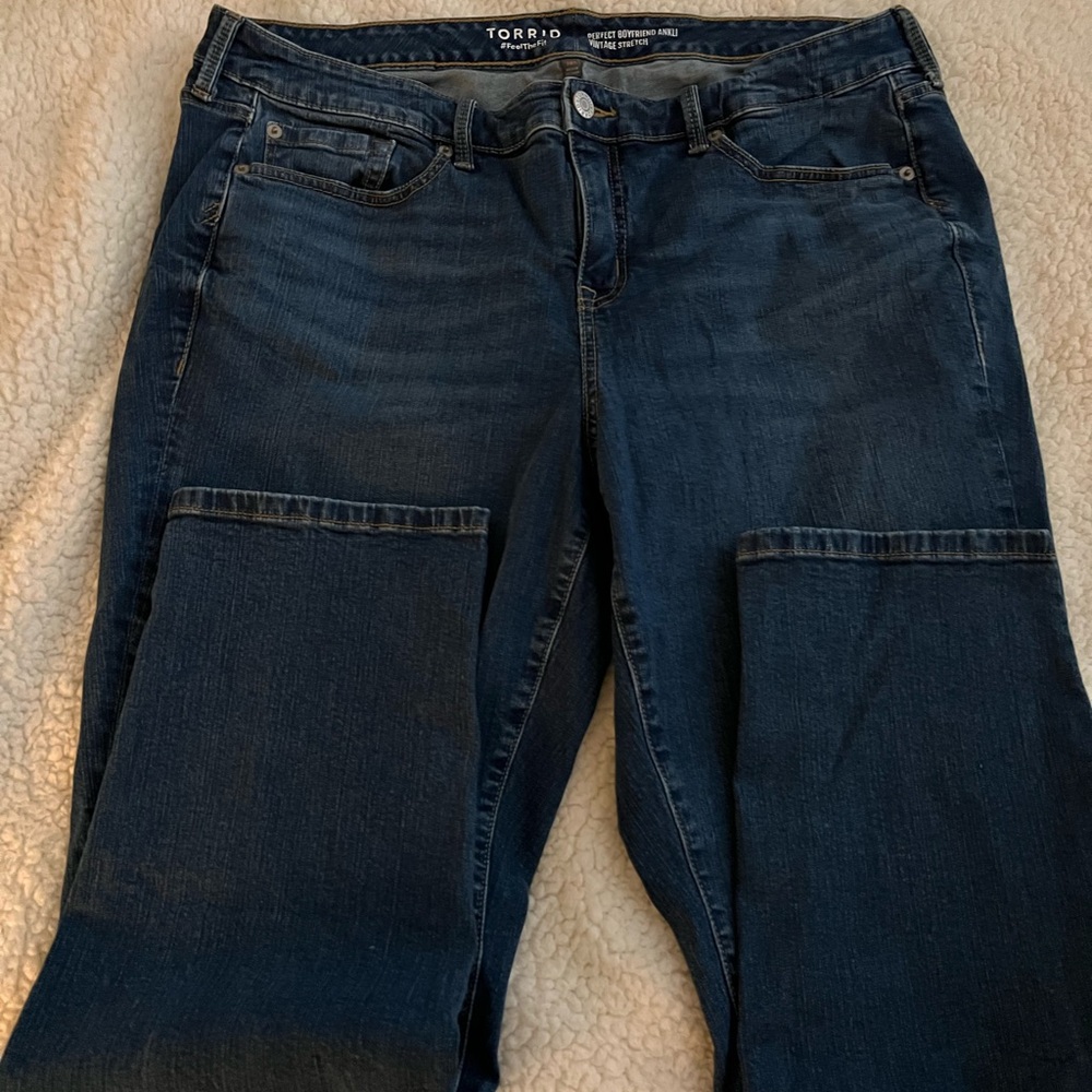 torrid Dark Blue Boyfriend Jeans with Knee Patch Detail
